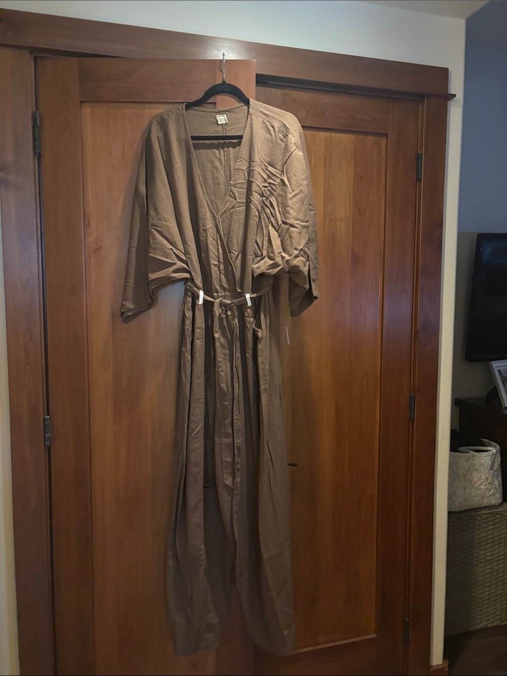 NWT Free People Khai Relaxed Brown Jumpsuit with Tie Waist